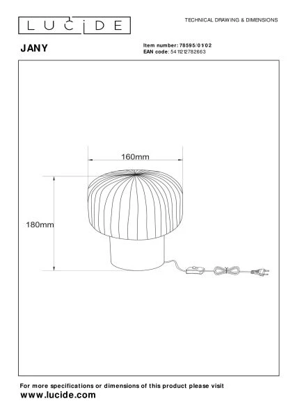 Lucide JANY - Table lamp - Ø 16 cm - 1xE14 - Matt Gold / Brass - technical